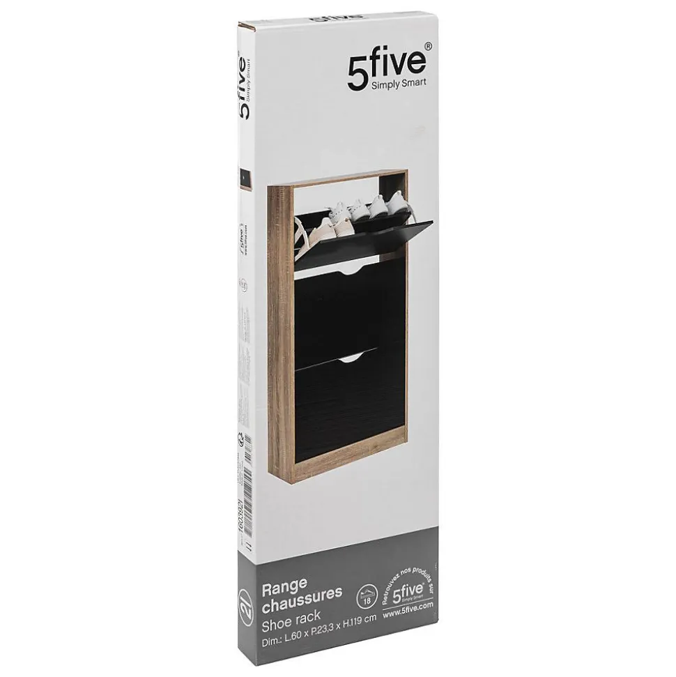 Meuble range-chaussures 3 tiroirs noir/effet chêne - Noir- 5five