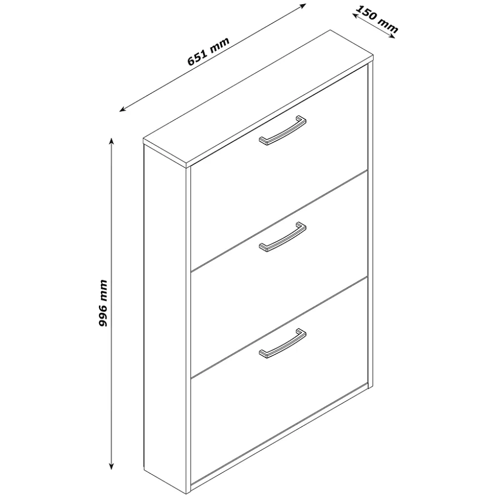 Meuble rangement chaussures 3 niveaux blanc L.65 x H.99,6 x P.15 cm