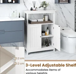 Meuble Salle de Bain, avec Double Portes, Plateau Grand, 2 Compartiments Ouverts, Étagère à 3 Niveaux, pour Entrée, Salon (Blanc)