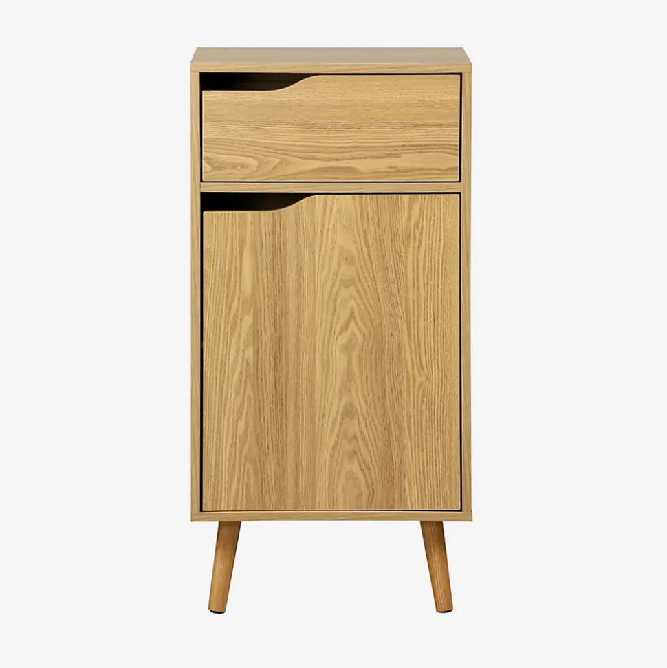 Meuble salle de bain vintage décor bois frêne 1 tiroir 1 porte - Nepal
