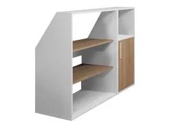 Meuble sous pente 1 porte, 2 étagères et 1 niche - Blanc et naturel - ADEZIO