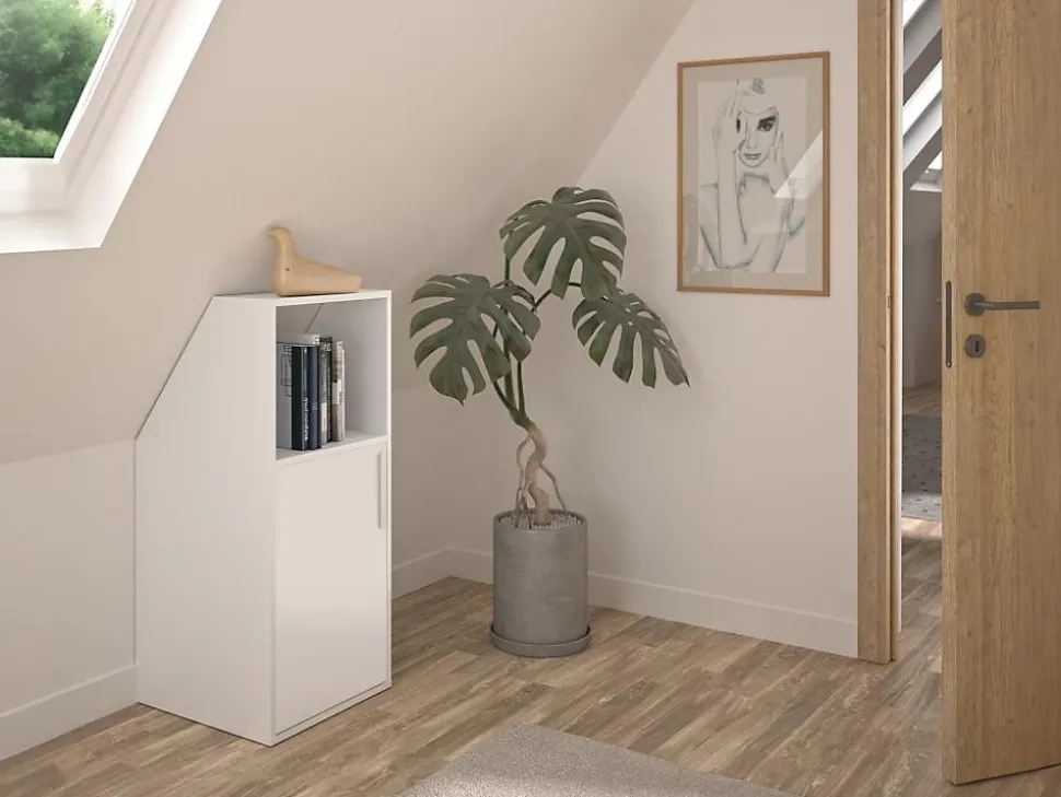 Meuble sous pente 1 porte et 1 niche - Blanc - ADEZIO