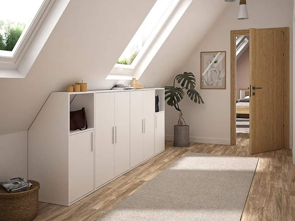 Meuble sous pente 1 porte et 1 niche - Blanc - ADEZIO