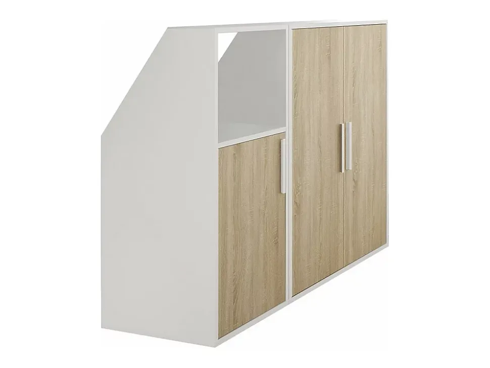 Meuble sous pente 3 portes et 1 niche - Blanc et naturel - ADEZIO