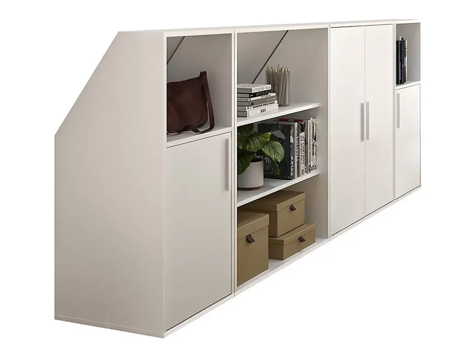Meuble sous pente 4 portes, 2 étagères et 2 niches - Blanc - ADEZIO