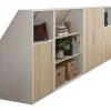 Meuble sous pente 4 portes, 2 étagères et 2 niches - Blanc et naturel - ADEZIO