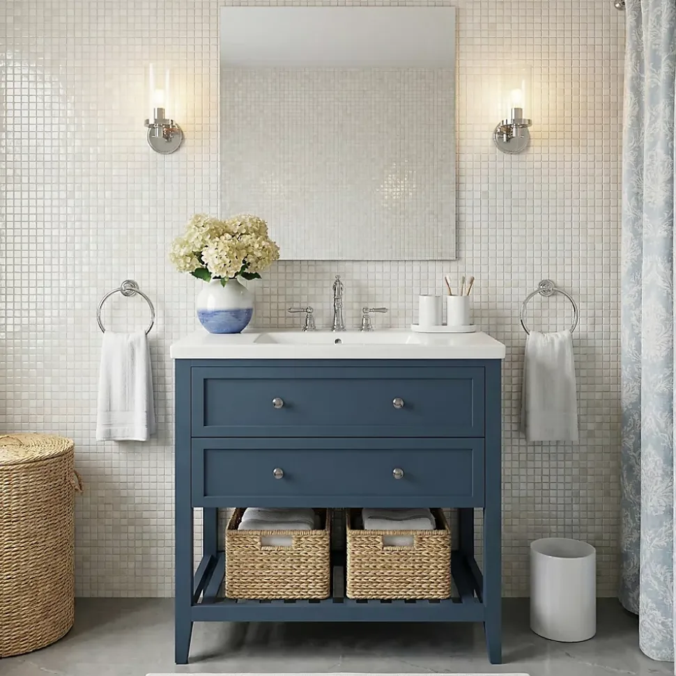 Meuble sous vasque à poser 2 tiroirs 1 niche bleu mat l.80 cm + plan de toilette, GoodHome Perma