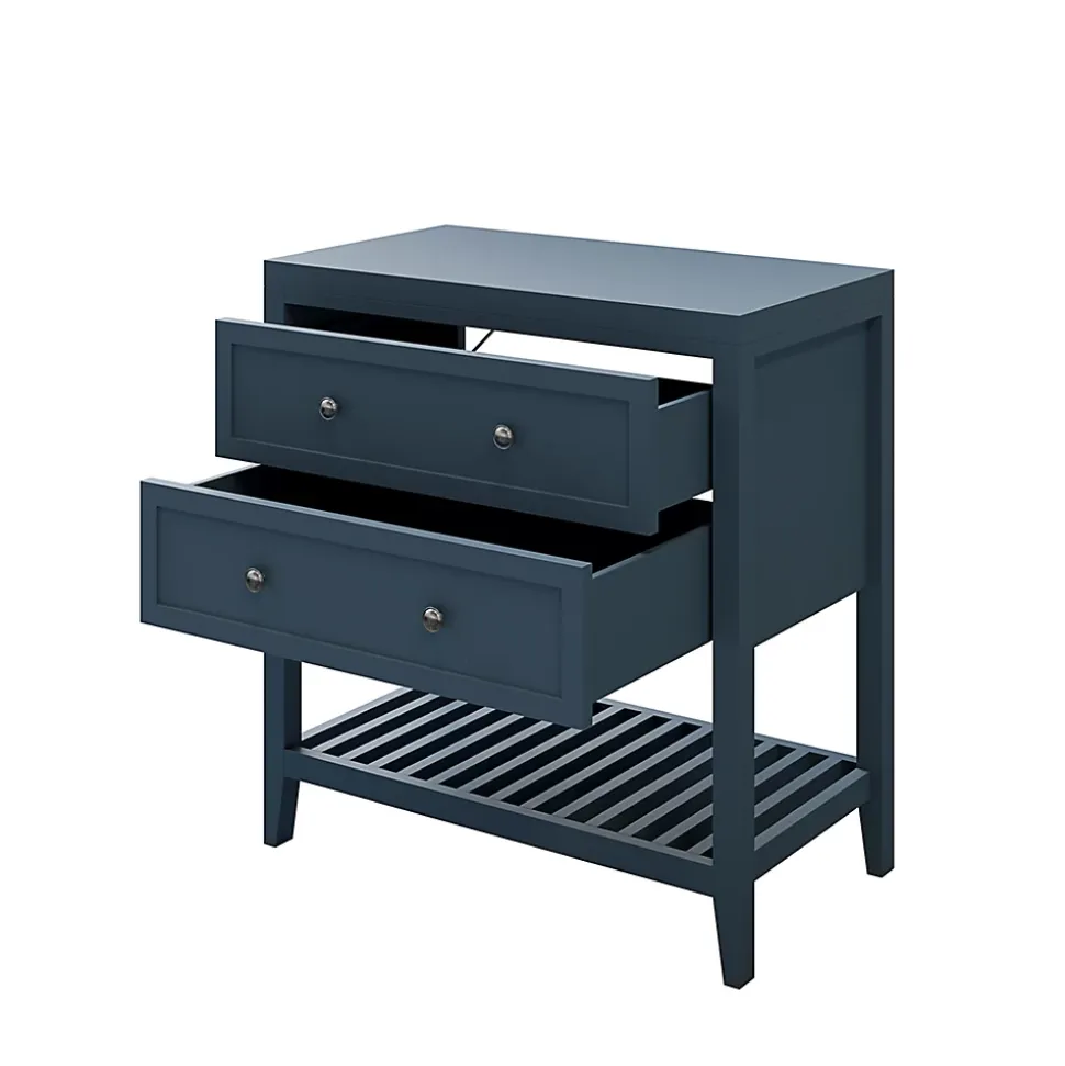 Meuble sous vasque à poser 2 tiroirs 1 niche bleu mat l.80 cm + plan de toilette, GoodHome Perma