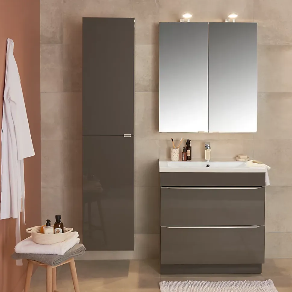 Meuble sous vasque à poser gris taupe l.80 x H.82 x P.45 cm, GoodHome Imandra