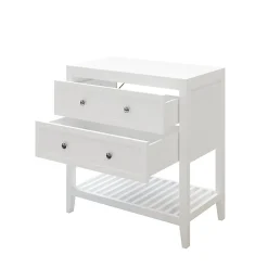 Meuble sous vasque à poser 2 tiroirs 1 niche blanc mat l.80 cm + plan de toilette, GoodHome Perma