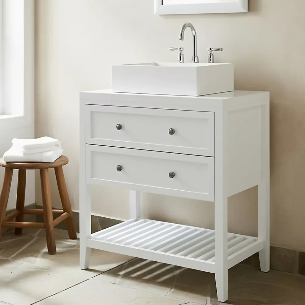 Meuble sous vasque à poser 2 tiroirs 1 niche blanc mat l.80 cm + plan de toilette, GoodHome Perma