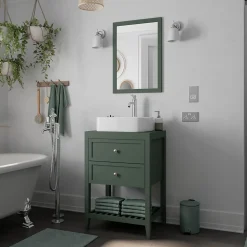 Meuble sous vasque à poser l.60 cm vert + plan de toilette, GoodHome Perma