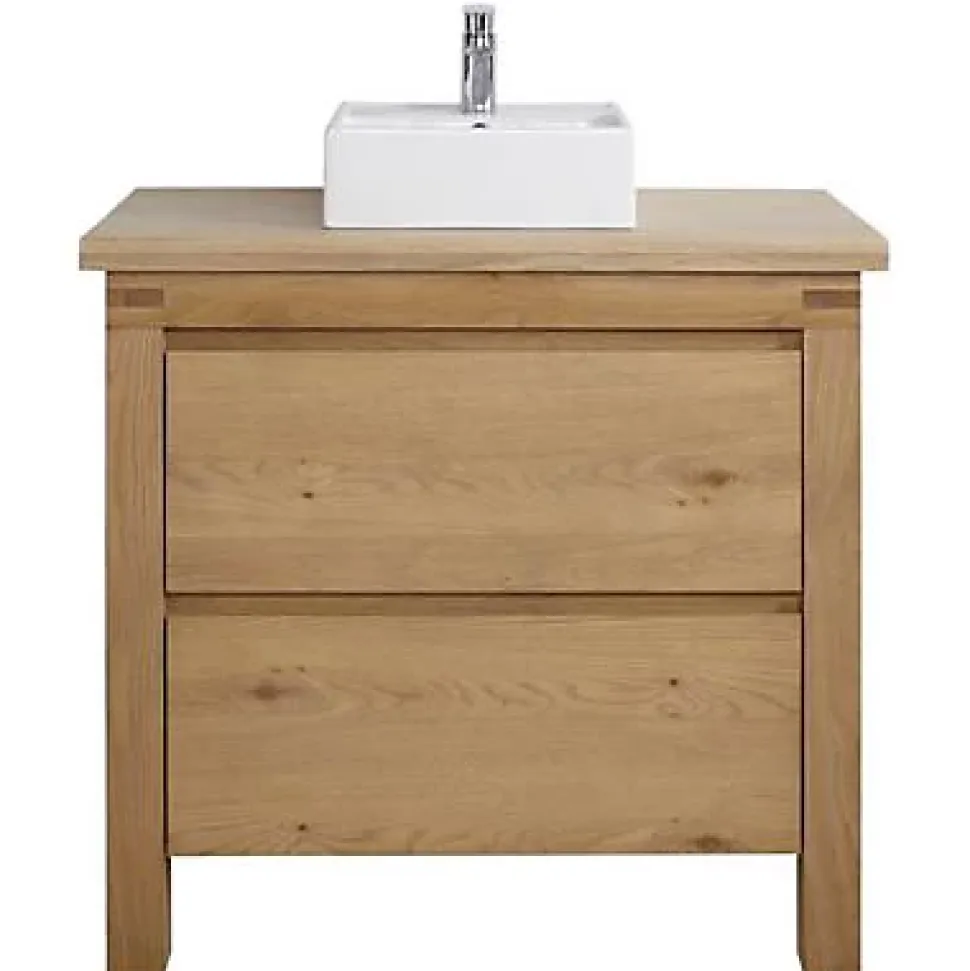 Meuble sous vasque à poser chêne massif et plaqué chêne l.90 cm + plan de toilette en chêne, Cooke & Lewis Harmon