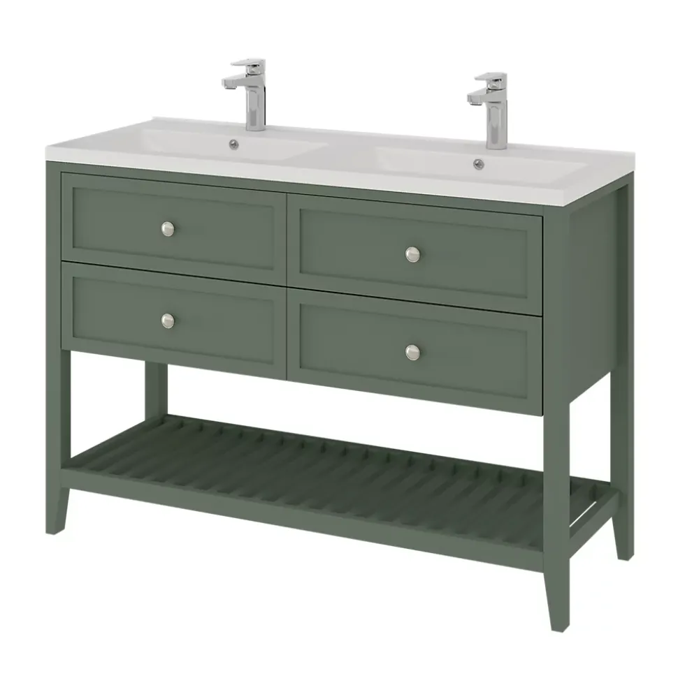 Meuble sous vasque à poser l.120 cm vert + plan double vasque Nira, GoodHome Perma