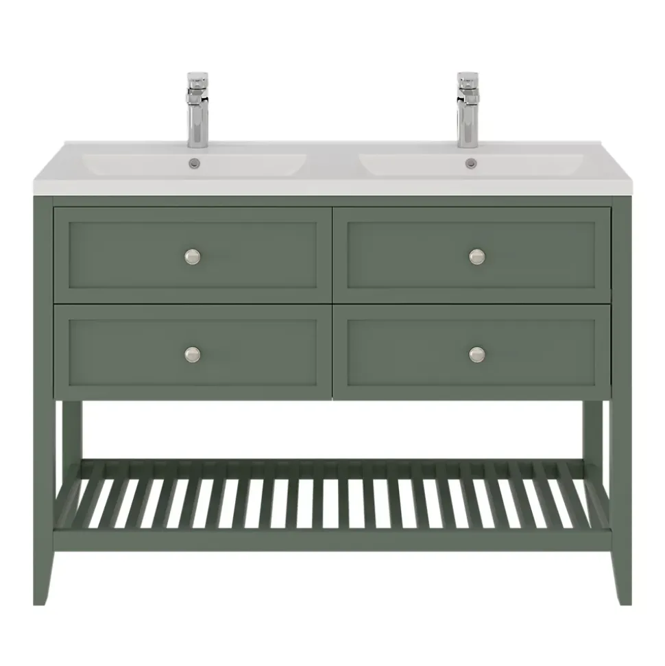 Meuble sous vasque à poser l.120 cm vert + plan double vasque Nira, GoodHome Perma