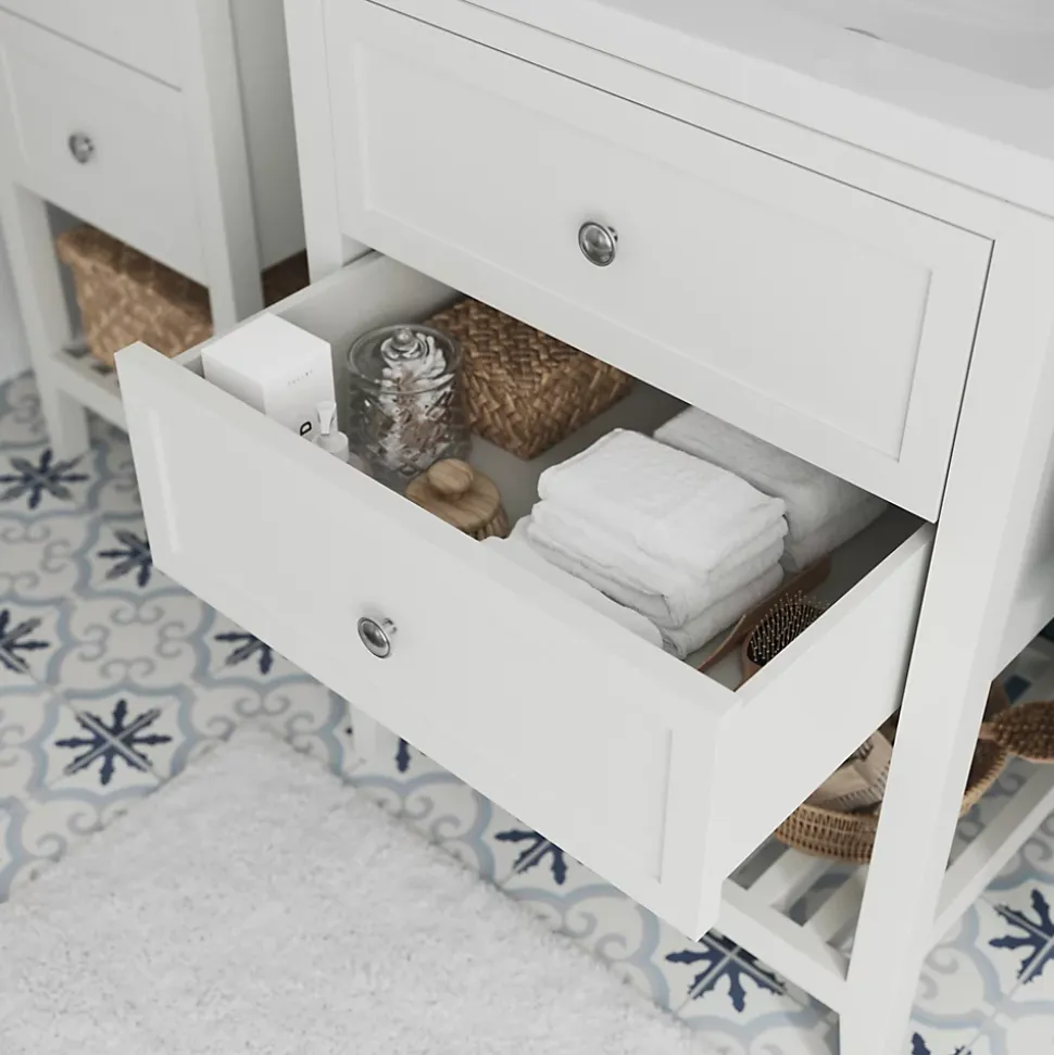 Meuble sous vasque à poser 2 tiroirs 1 niche blanc mat l.60 cm, GoodHome Perma