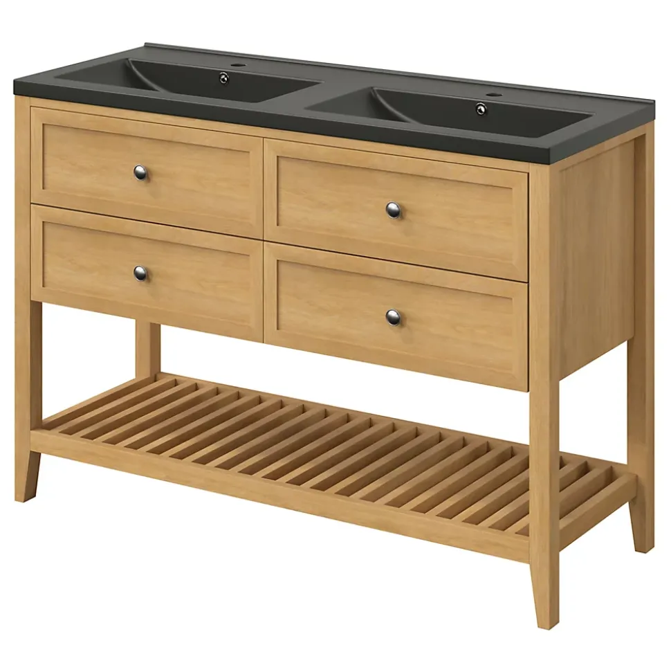 Meuble sous vasque à poser 4 tiroirs placage chêne l.120 x H.80,6 x P.45 cm, GoodHome Perma