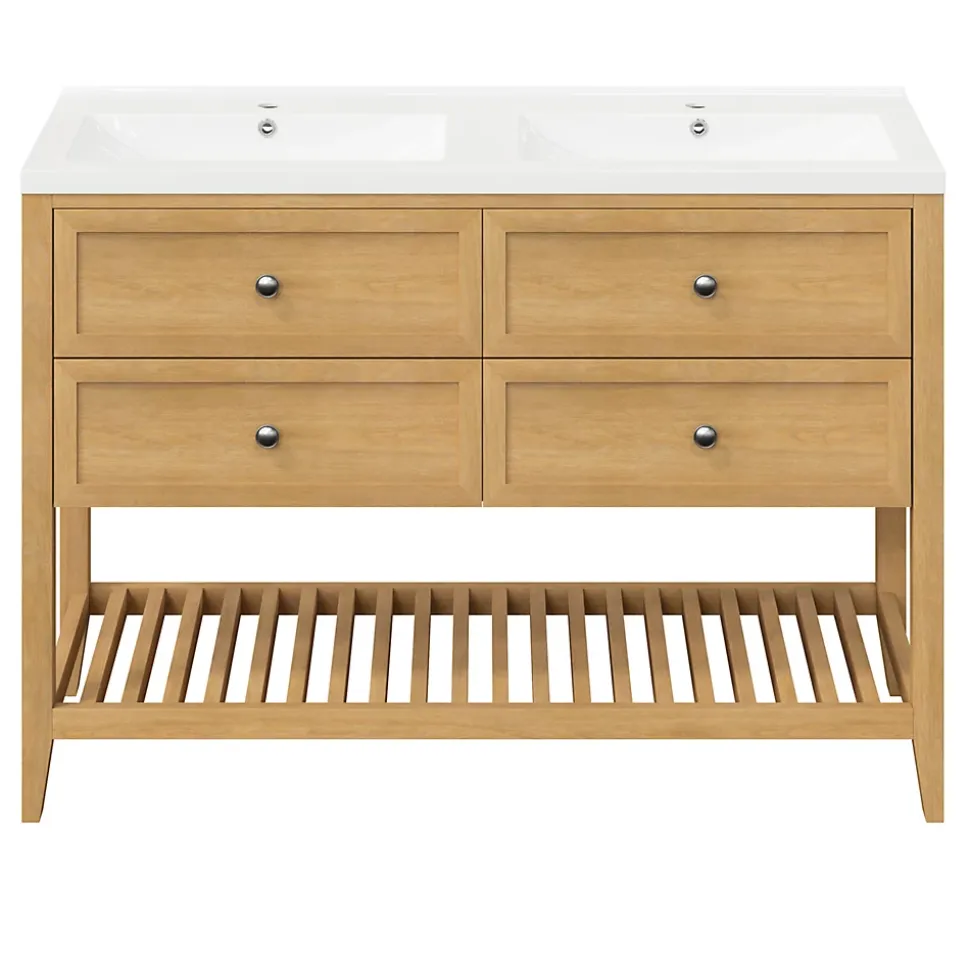 Meuble sous vasque à poser 4 tiroirs placage chêne l.120 x H.80,6 x P.45 cm, GoodHome Perma