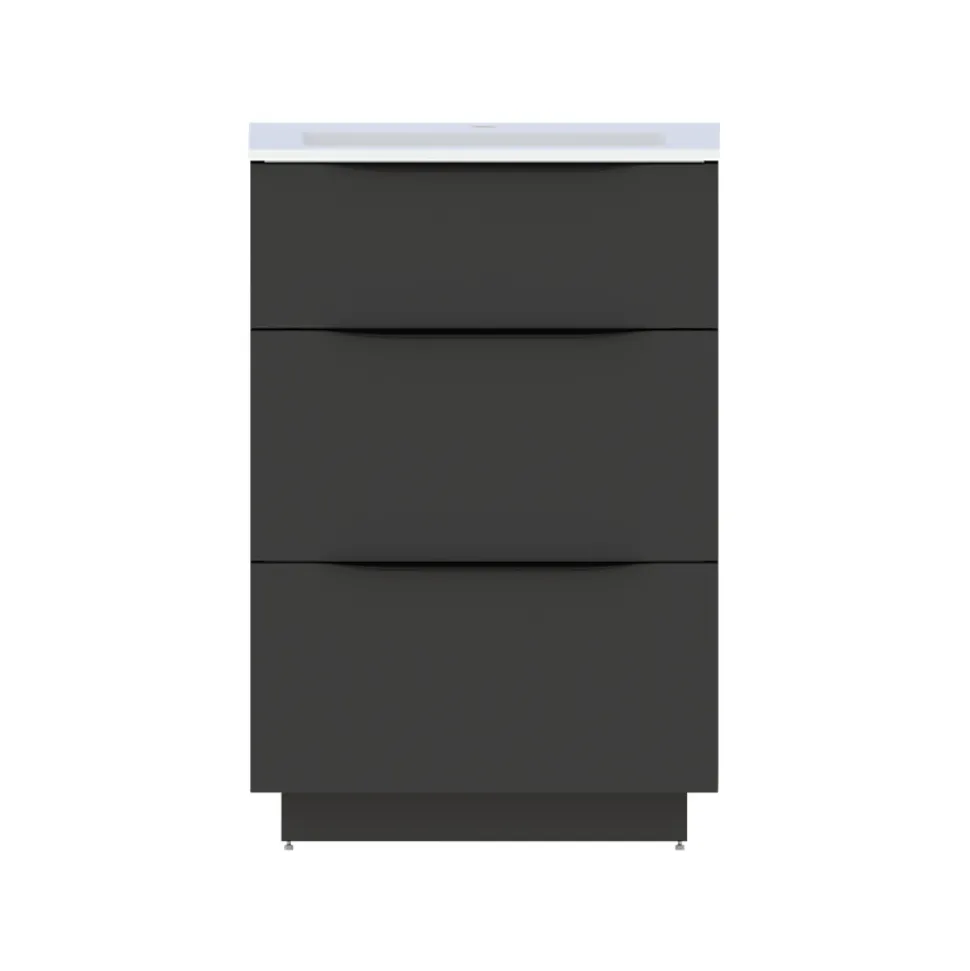 Meuble sous vasque à poser noir mat l.60 x H.88 x P.50 cm, Pamili