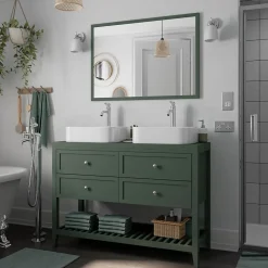Meuble sous vasque à poser l.120 cm vert + plan de toilette, GoodHome Perma