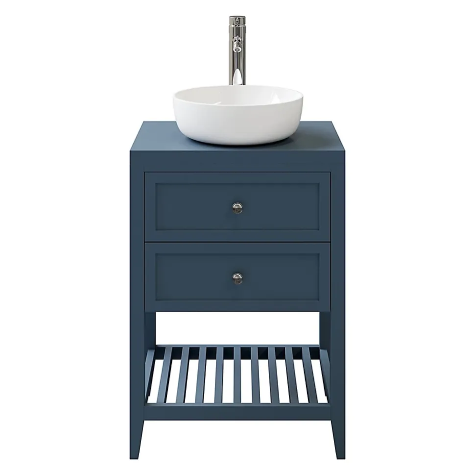 Meuble sous vasque à poser 2 tiroirs bleu mat l.60 cm, GoodHome Perma