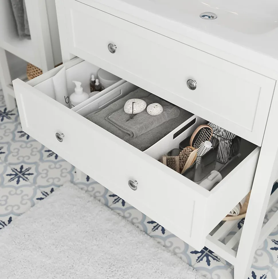 Meuble sous vasque à poser 2 tiroirs 1 niche blanc mat l.80 cm, GoodHome Perma