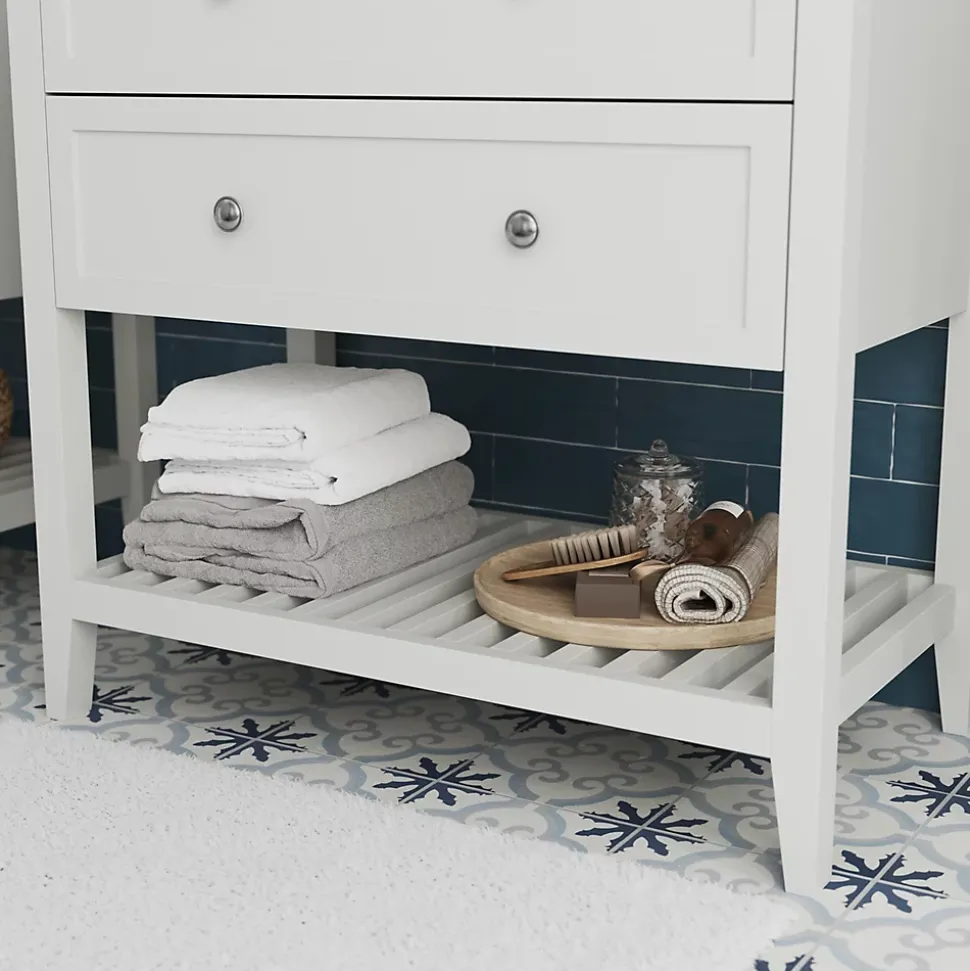 Meuble sous vasque à poser 2 tiroirs 1 niche blanc mat l.80 cm, GoodHome Perma