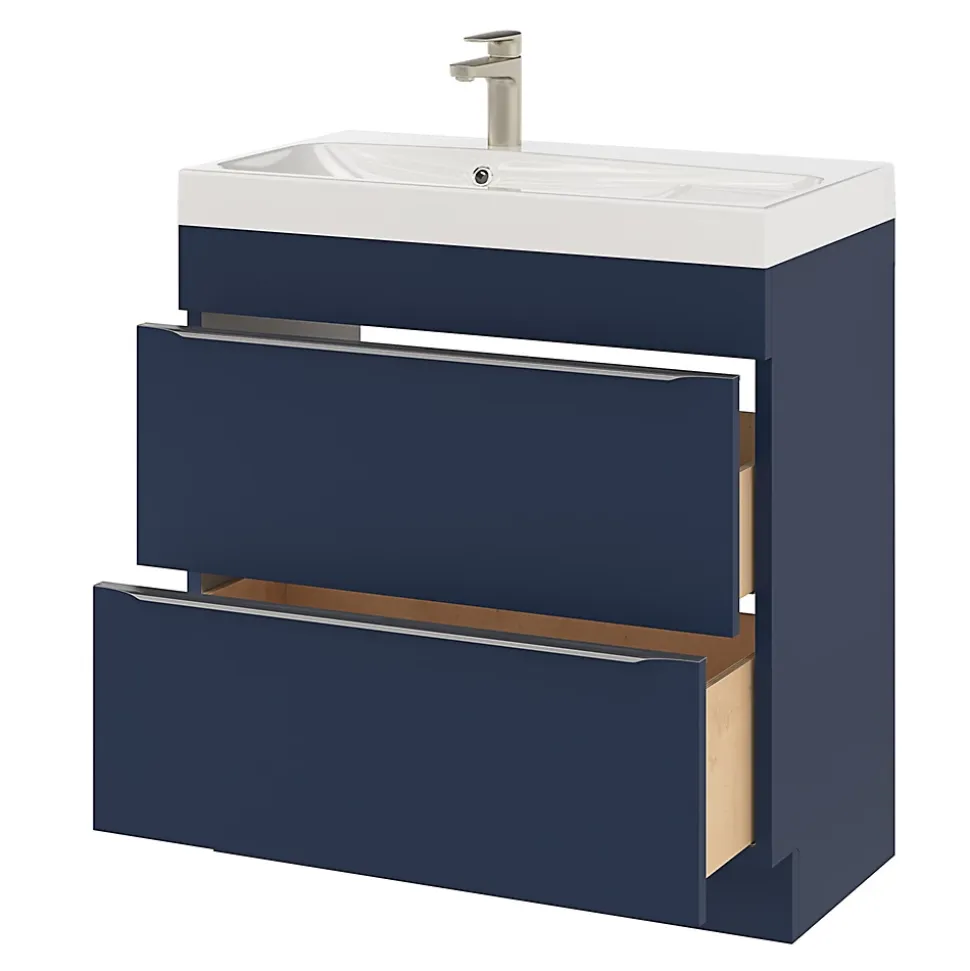 Meuble sous vasque à poser bleu nuit mat l.80 x H.82 x P.45 cm, GoodHome Imandra