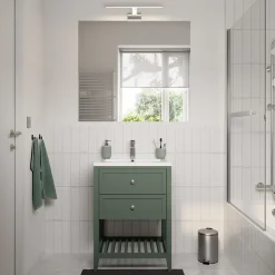Meuble sous vasque à poser 2 tiroirs 1 niche vert mat l.60 x H.80,6 x P.45 cm, GoodHome Perma