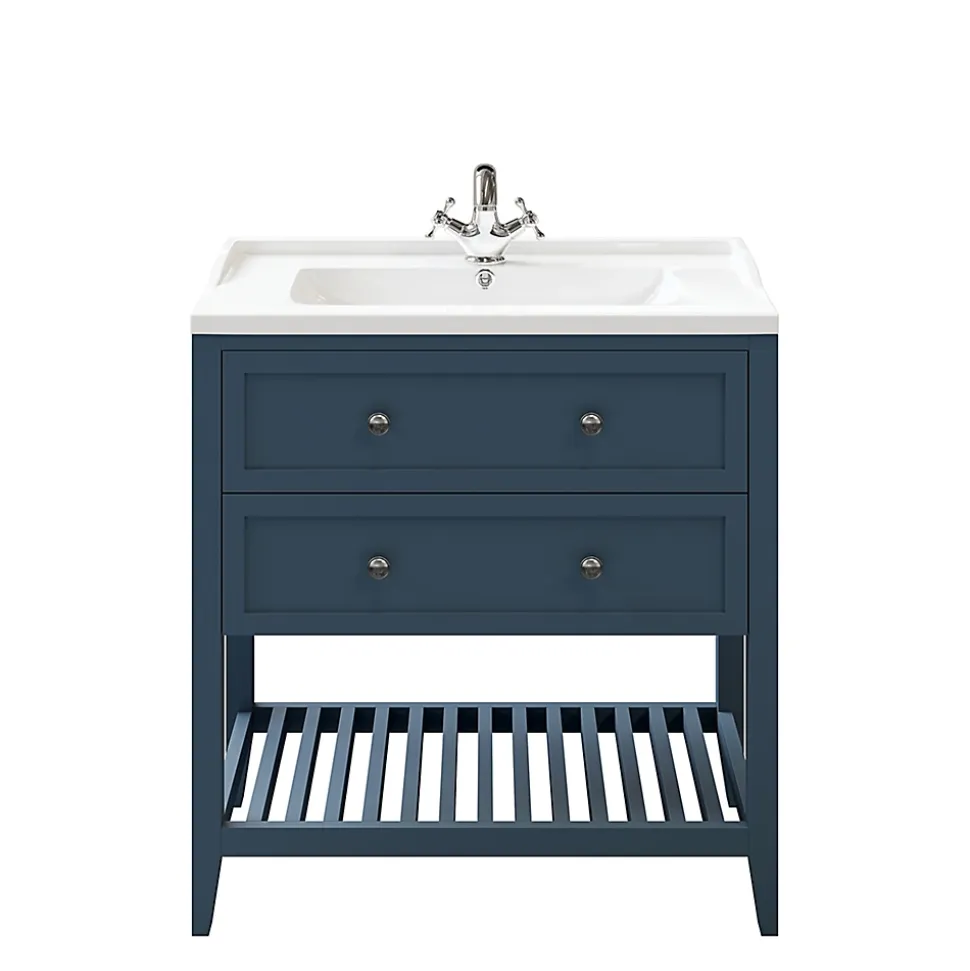Meuble sous vasque à poser 2 tiroirs bleu mat L.80 x H.80 x P.45 cm, GoodHome Perma