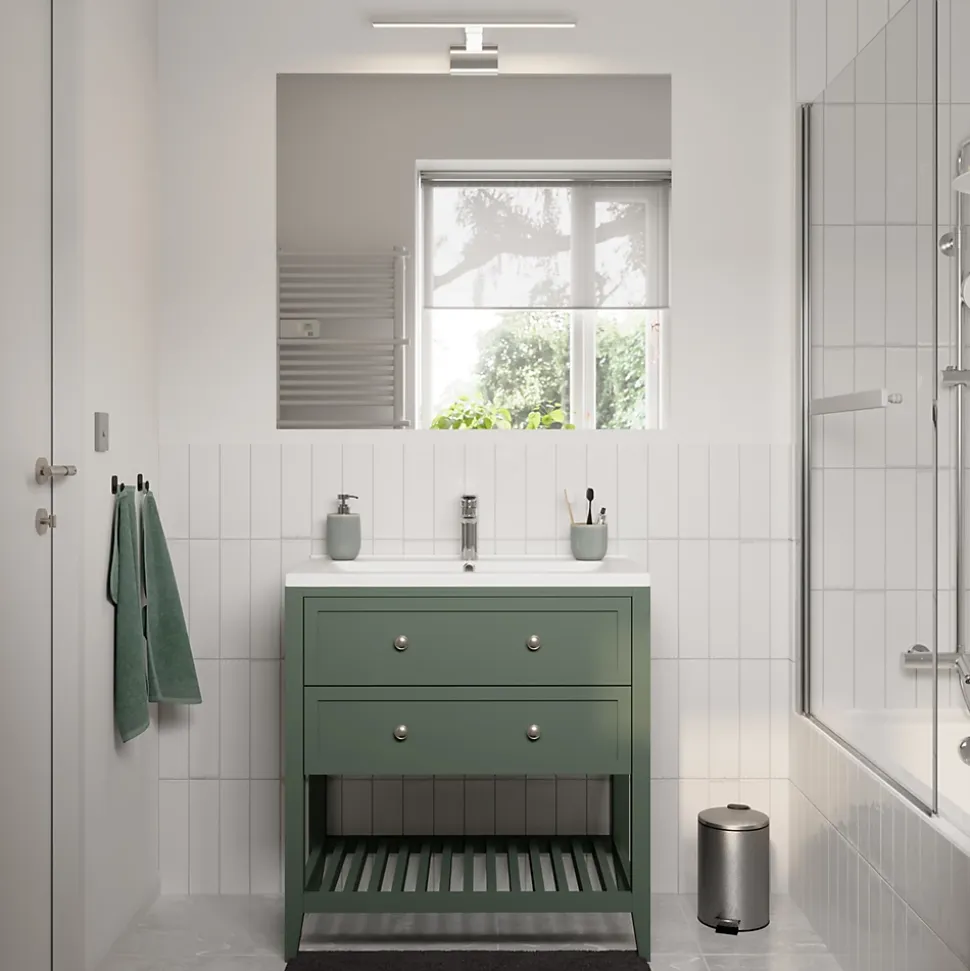 Meuble sous vasque à poser 2 tiroirs 1 niche vert mat l.80 x H.80,6 x P.45 cm, GoodHome Perma