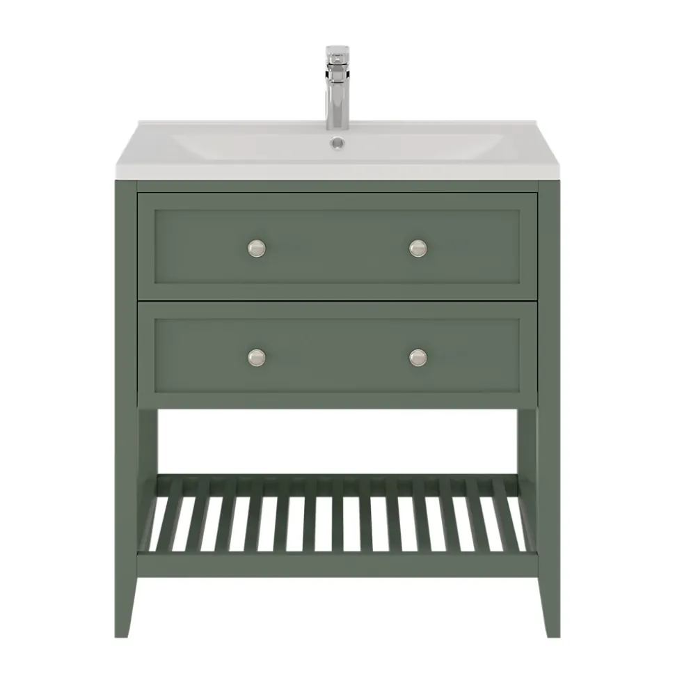 Meuble sous vasque à poser 2 tiroirs 1 niche vert mat l.80 x H.80,6 x P.45 cm, GoodHome Perma