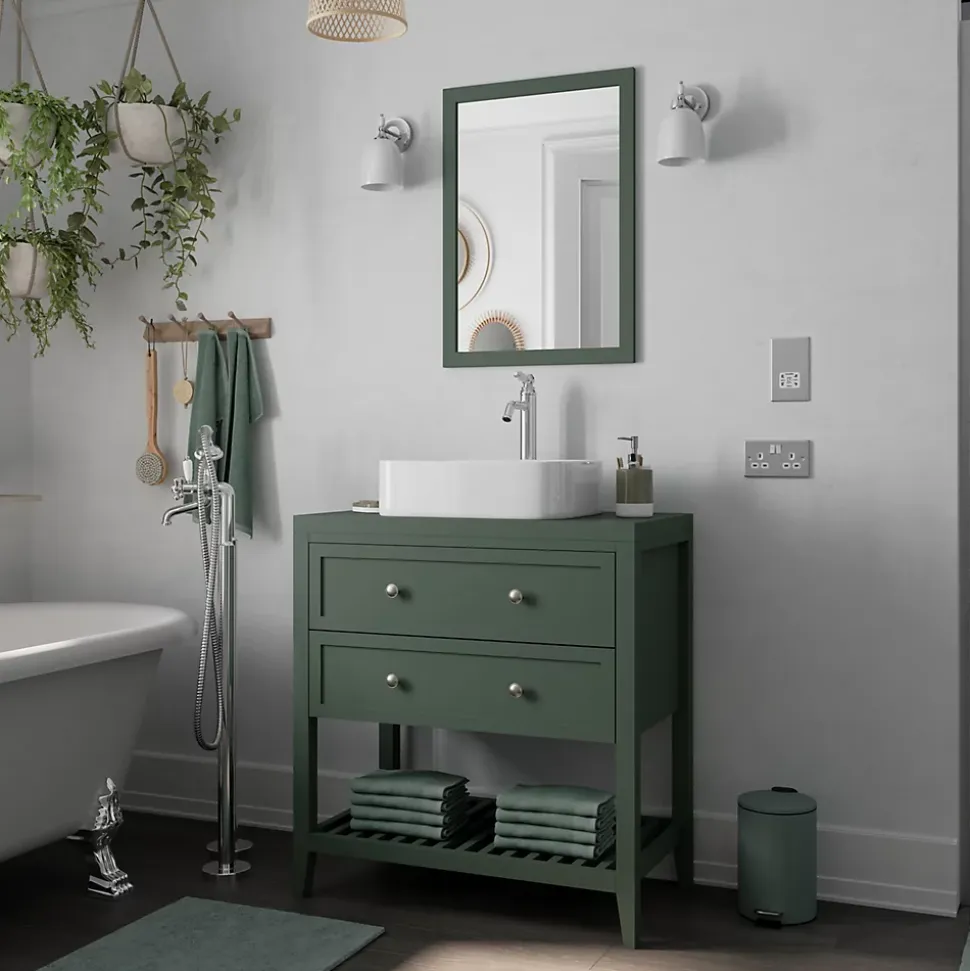 Meuble sous vasque à poser 2 tiroirs 1 niche vert mat l.80 x H.80,6 x P.45 cm, GoodHome Perma
