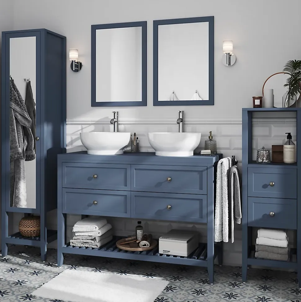 Meuble sous vasque à poser 4 tiroirs 1 niche bleu mat l.120 cm Perma + plan de toilette, GoodHome