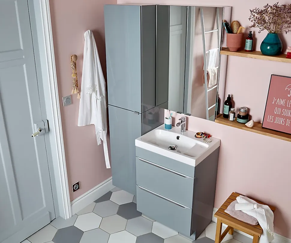 Meuble sous vasque à poser gris brillant l.60 x H.82 x P.45 cm, GoodHome Imandra