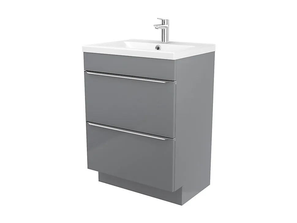 Meuble sous vasque à poser gris brillant l.60 x H.82 x P.45 cm, GoodHome Imandra