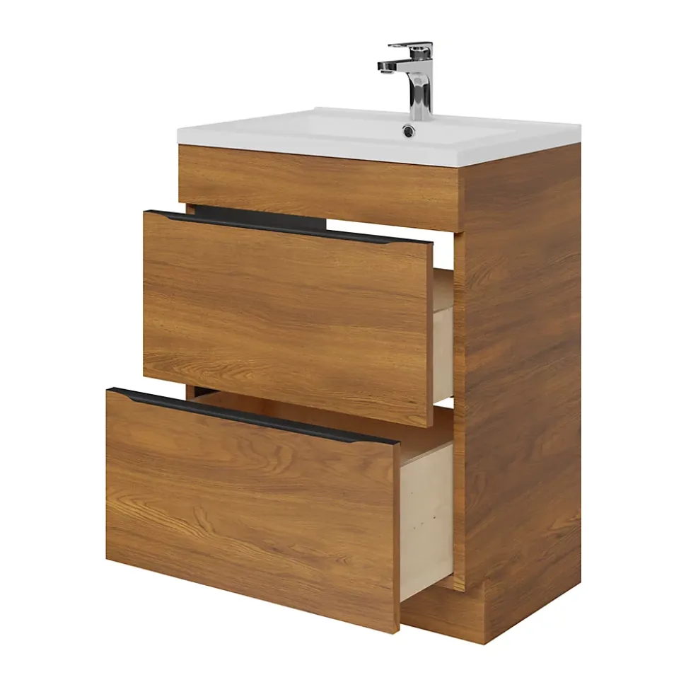 Meuble sous vasque à poser effet noyer l.60 x H.82 x P.45 cm, GoodHome Imandra
