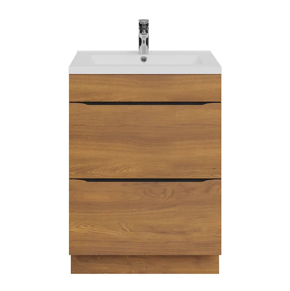 Meuble sous vasque à poser effet noyer l.60 x H.82 x P.45 cm, GoodHome Imandra