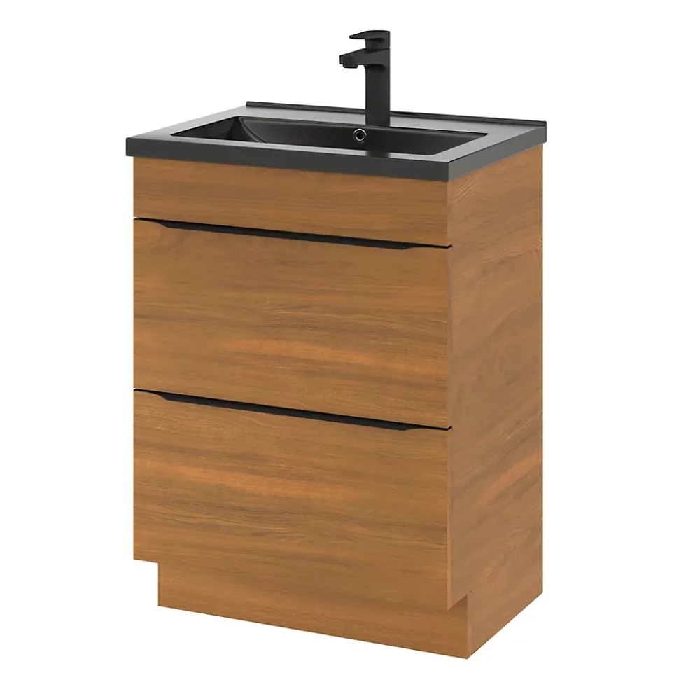 Meuble sous vasque à poser effet noyer l.60 x H.82 x P.45 cm, GoodHome Imandra