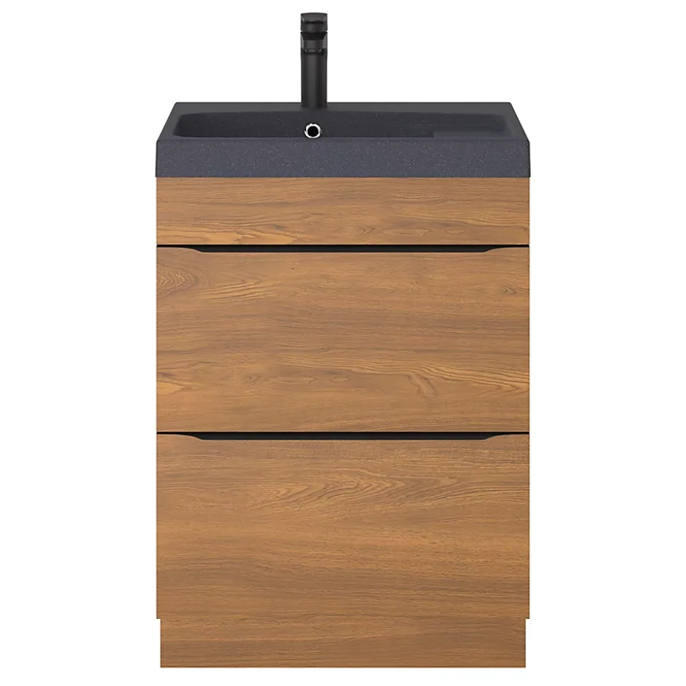 Meuble sous vasque à poser effet noyer l.60 x H.82 x P.45 cm, GoodHome Imandra