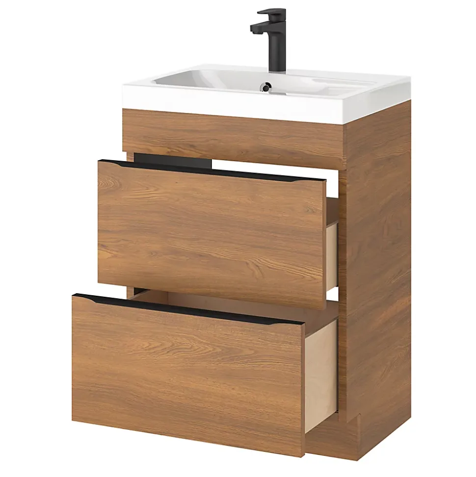 Meuble sous vasque à poser effet noyer l.60 x H.82 x P.45 cm, GoodHome Imandra