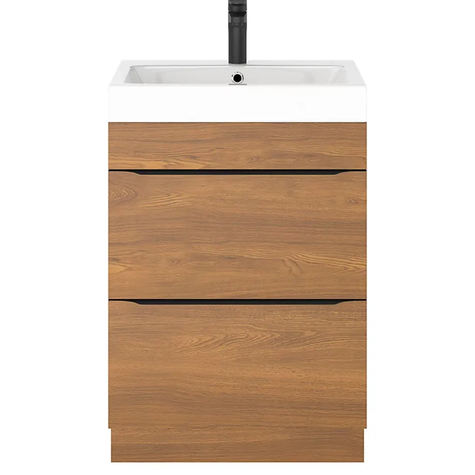 Meuble sous vasque à poser effet noyer l.60 x H.82 x P.45 cm, GoodHome Imandra