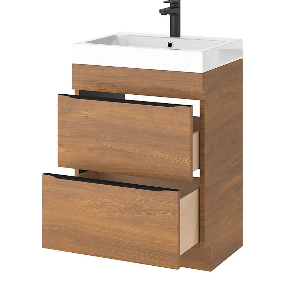 Meuble sous vasque à poser effet noyer l.60 x H.82 x P.45 cm, GoodHome Imandra