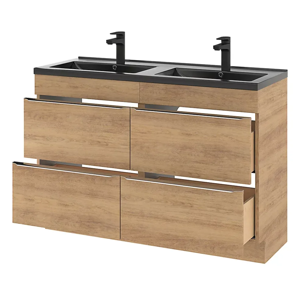 Meuble sous vasque à poser effet chêne l.120 x H.82 x P.45 cm, GoodHome Imandra
