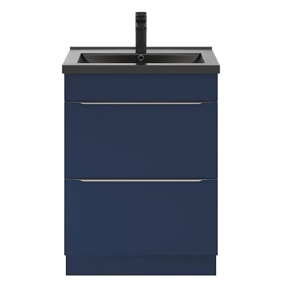 Meuble sous vasque à poser bleu nuit mat l.60 x H.82 x P.45 cm, GoodHome Imandra