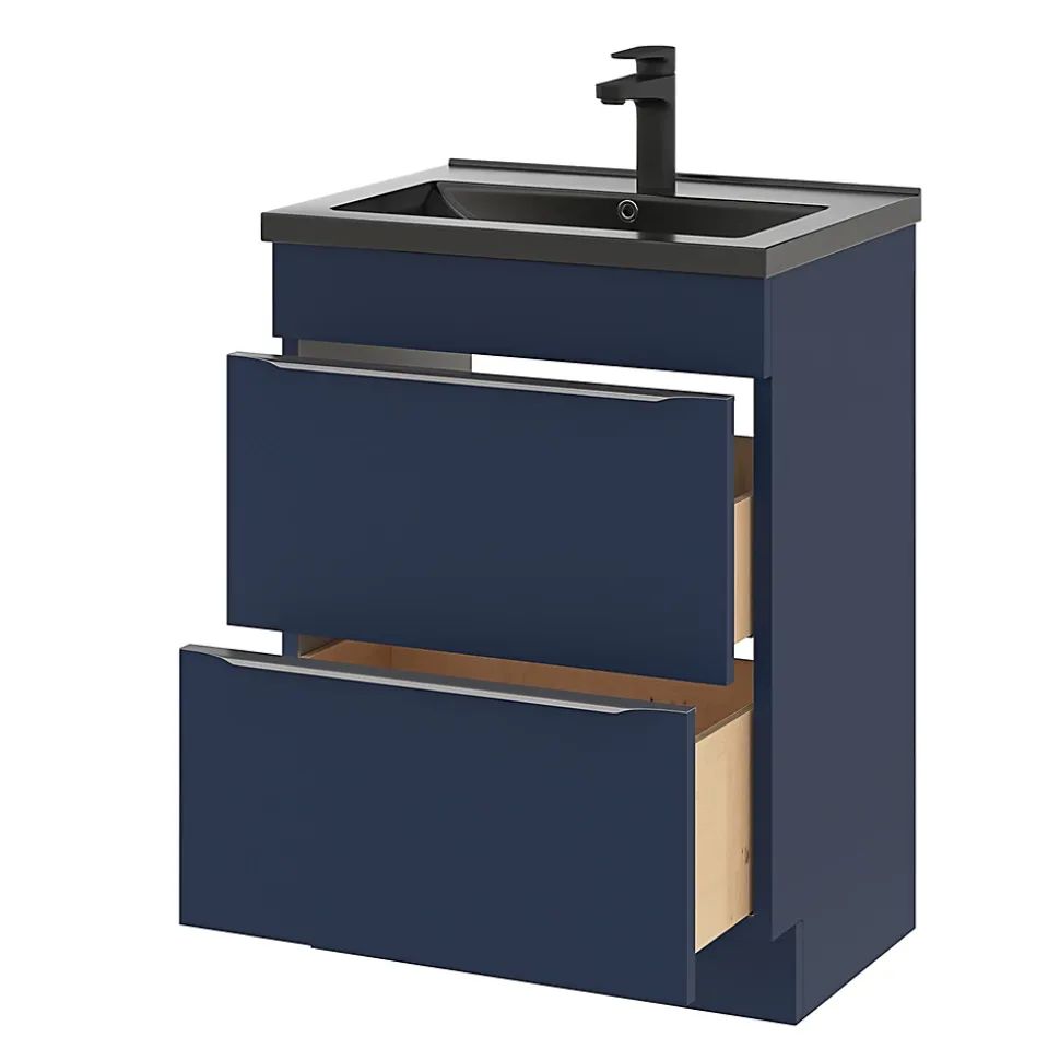 Meuble sous vasque à poser bleu nuit mat l.60 x H.82 x P.45 cm, GoodHome Imandra