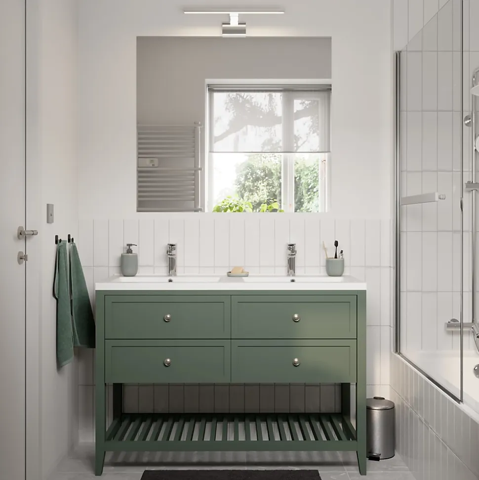Meuble sous vasque à poser 4 tiroirs 1 niche vert mat l.120 x H.80,6 x P.45 cm, GoodHome Perma