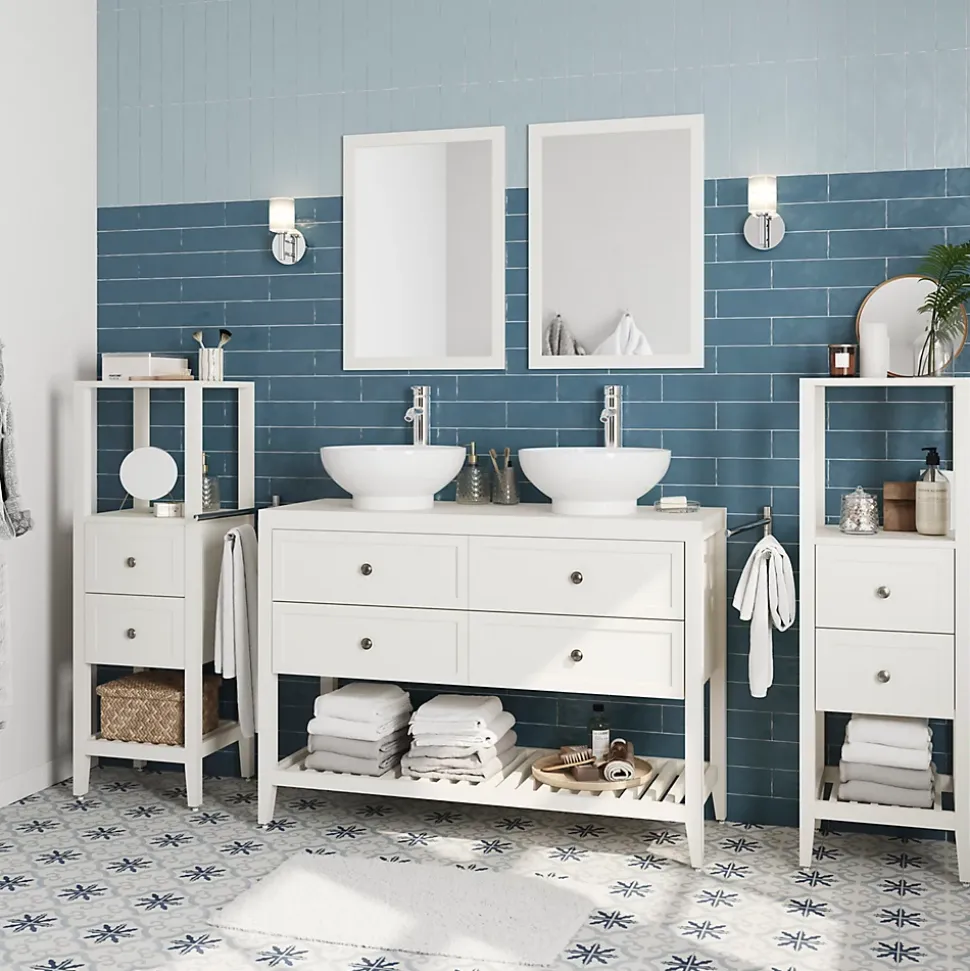 Meuble sous vasque à poser 4 tiroirs blanc mat l.120 x H.80 x P.45 cm, GoodHome Perma
