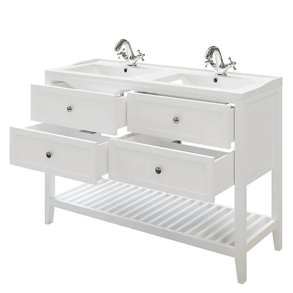 Meuble sous vasque à poser 4 tiroirs blanc mat l.120 x H.80 x P.45 cm, GoodHome Perma