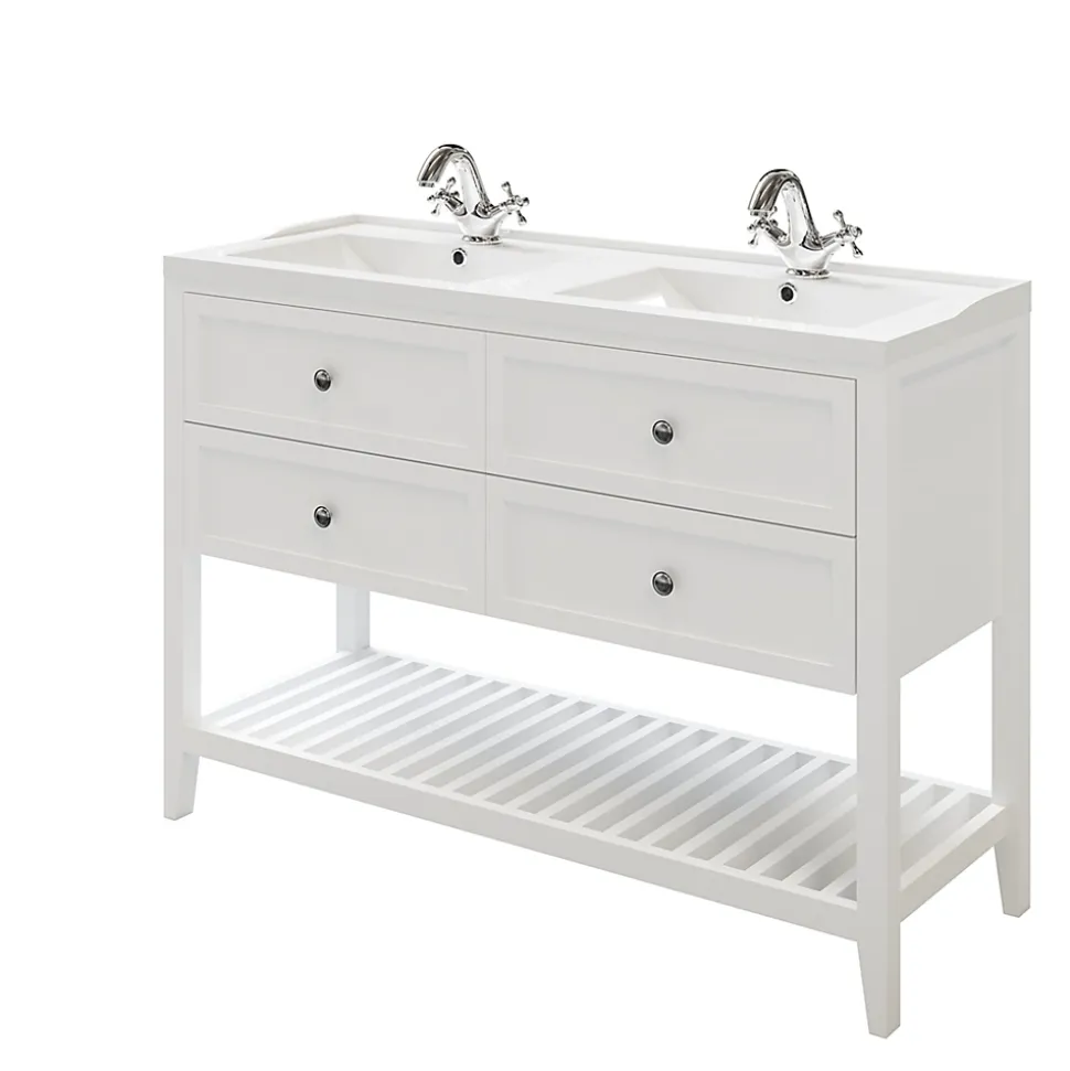Meuble sous vasque à poser 4 tiroirs blanc mat l.120 x H.80 x P.45 cm, GoodHome Perma